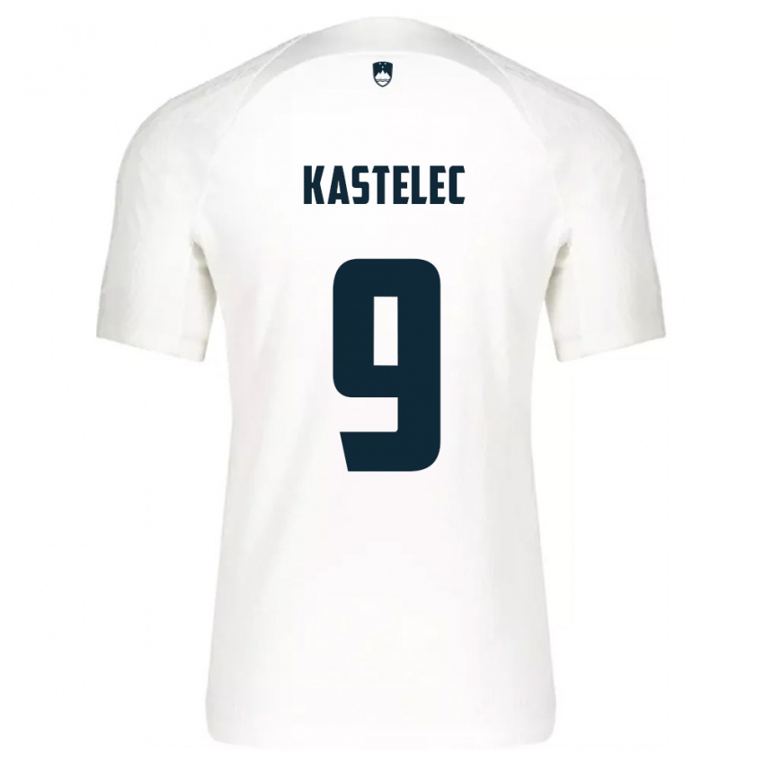 נשים סלובניה Mirjam Kastelec #9 לבן כחול ג'רזי ביתית 26-28 חולצה קצרה