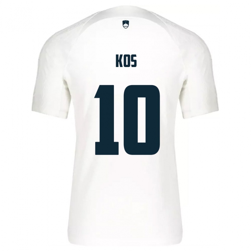 נשים סלובניה Liam Kos #10 לבן כחול ג'רזי ביתית 26-28 חולצה קצרה