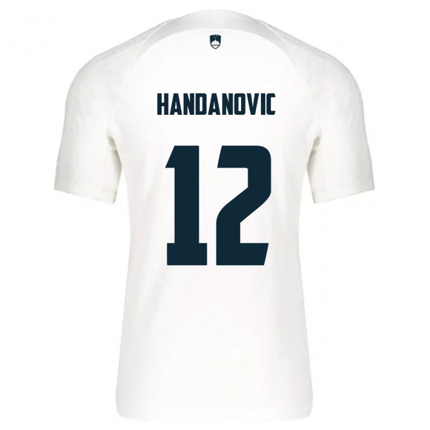נשים סלובניה Tanej Handanovic #12 לבן כחול ג'רזי ביתית 26-28 חולצה קצרה