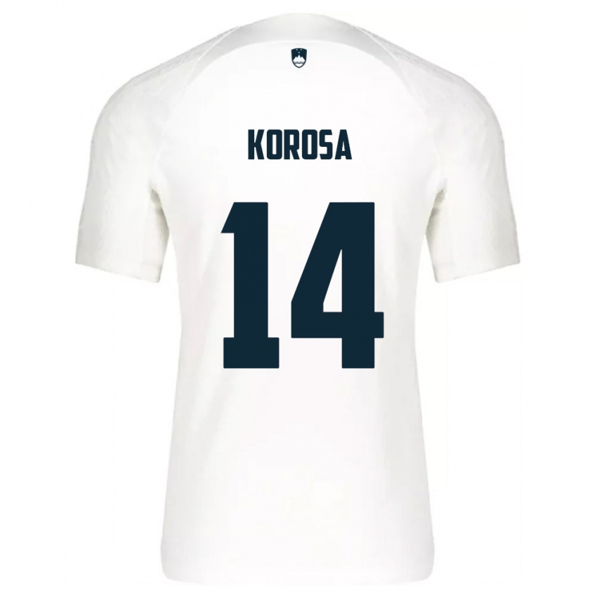 נשים סלובניה Anej Koroša #14 לבן כחול ג'רזי ביתית 26-28 חולצה קצרה