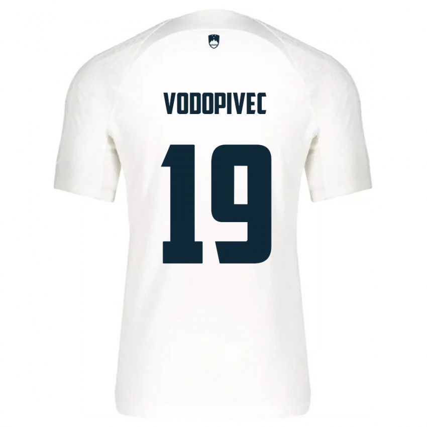 נשים סלובניה Aljaz Vodopivec #19 לבן כחול ג'רזי ביתית 26-28 חולצה קצרה