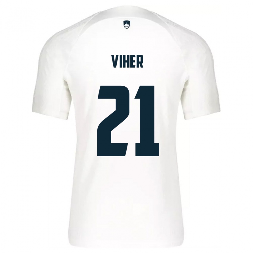 נשים סלובניה Nejc Viher #21 לבן כחול ג'רזי ביתית 26-28 חולצה קצרה