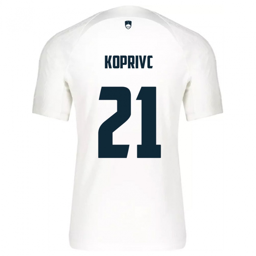 נשים סלובניה Anej Koprivc #21 לבן כחול ג'רזי ביתית 26-28 חולצה קצרה