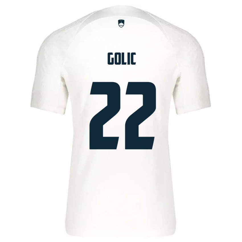 נשים סלובניה Tilen Golic #22 לבן כחול ג'רזי ביתית 26-28 חולצה קצרה