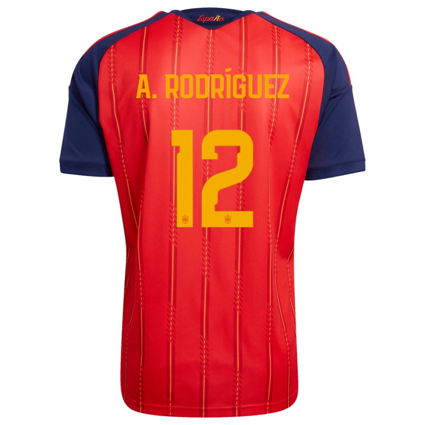 נשים ספרד Anxo Rodríguez #12 אדום כהה צהוב ג'רזי ביתית 26-28 חולצה קצרה