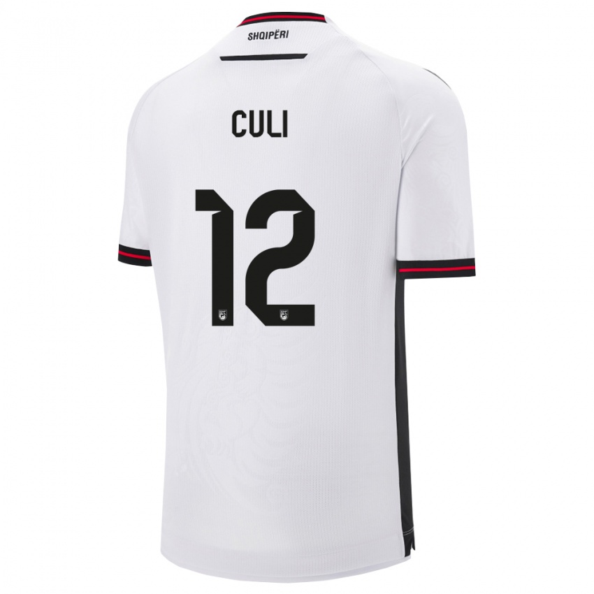 נשים אלבניה Daniel Culi #12 לבן שחור הרחק ג'רזי 26-28 חולצה קצרה