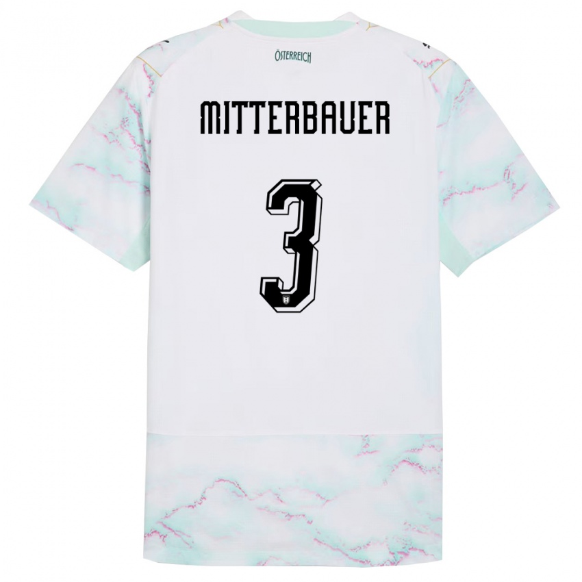 נשים אוסטריה Elias Mitterbauer #3 לבן ירוק זהב הרחק ג'רזי 26-28 חולצה קצרה