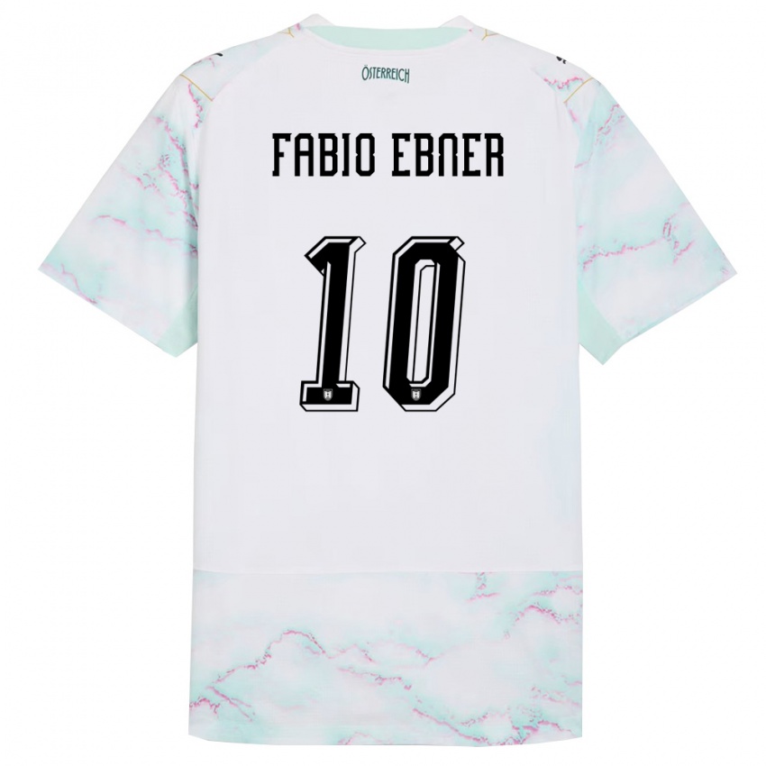 נשים אוסטריה Fabio Ebner #10 לבן ירוק זהב הרחק ג'רזי 26-28 חולצה קצרה