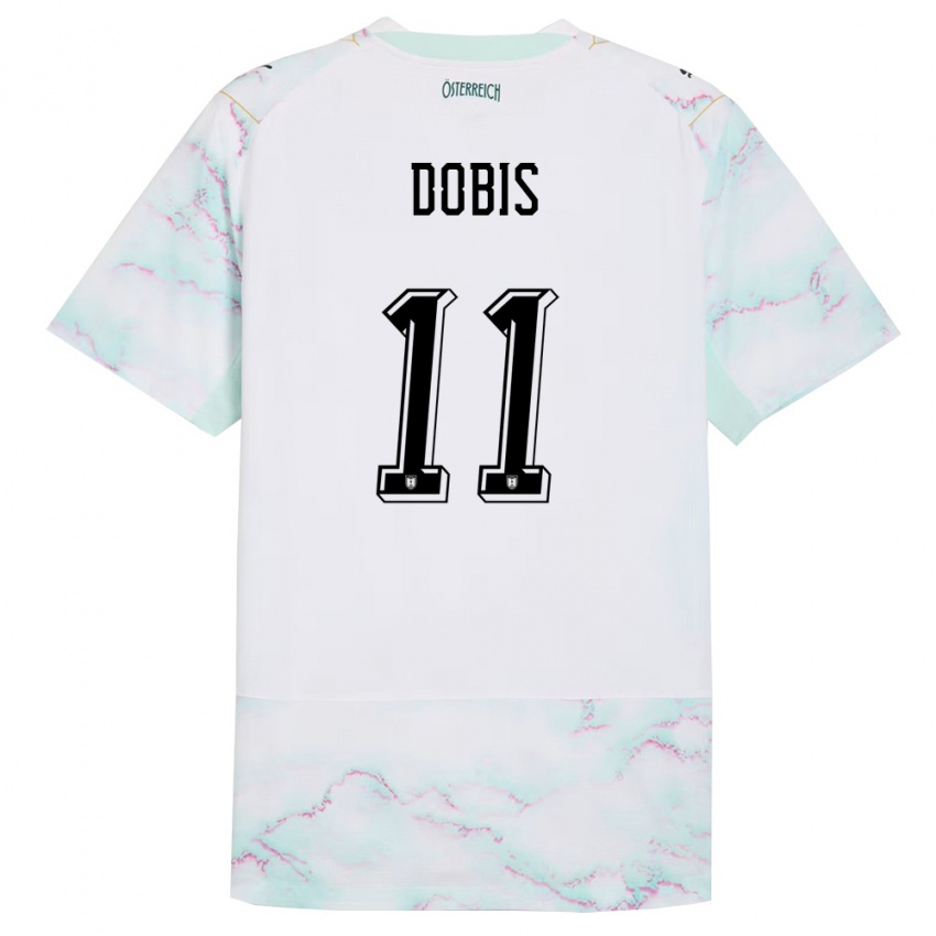 נשים אוסטריה Dominik Dobis #11 לבן ירוק זהב הרחק ג'רזי 26-28 חולצה קצרה