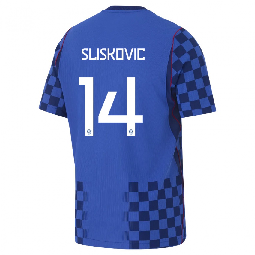 נשים קרואטיה דוחה סליסקוביץ׳ #14 כחול כהה אדום הרחק ג'רזי 26-28 חולצה קצרה