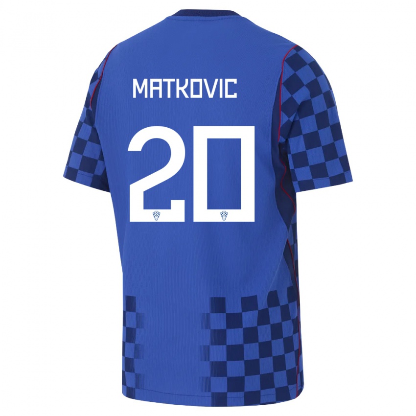 נשים קרואטיה אנטון מאטקוביץ׳ #20 כחול כהה אדום הרחק ג'רזי 26-28 חולצה קצרה
