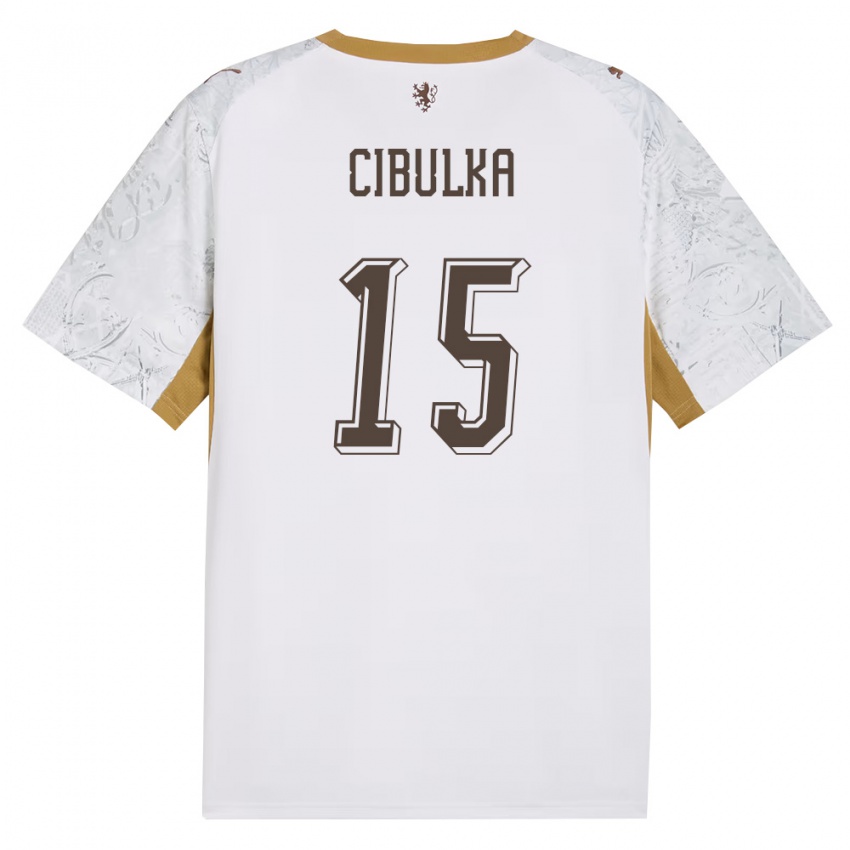 נשים צ'כיה Oskar Cibulka #15 שמנת זהב אפור הרחק ג'רזי 26-28 חולצה קצרה