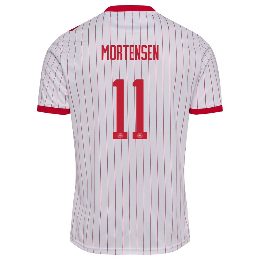 נשים דנמרק Johan Mortensen #11 לבן אדום הרחק ג'רזי 26-28 חולצה קצרה