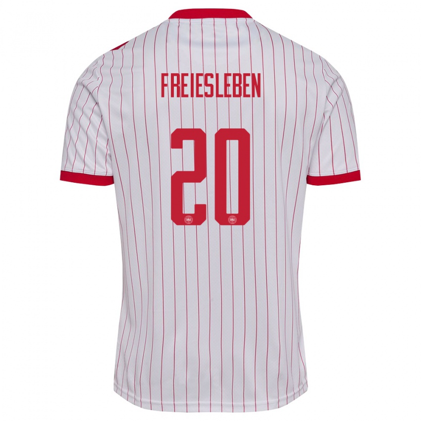 נשים דנמרק Tristan Freiesleben #20 לבן אדום הרחק ג'רזי 26-28 חולצה קצרה