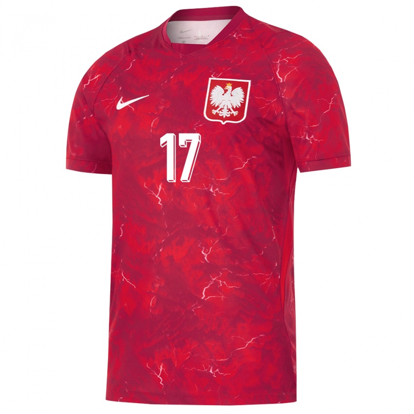 נשים פולין Kamil Nowogoński #17 אדום לבן הרחק ג'רזי 26-28 חולצה קצרה