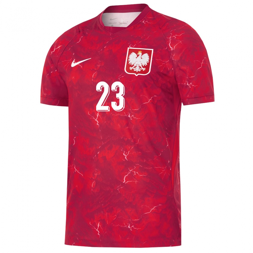 נשים פולין Michał Smoczyński #23 אדום לבן הרחק ג'רזי 26-28 חולצה קצרה