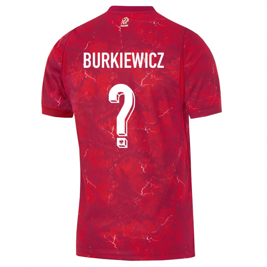 נשים פולין Antoni Burkiewicz #0 אדום לבן הרחק ג'רזי 26-28 חולצה קצרה