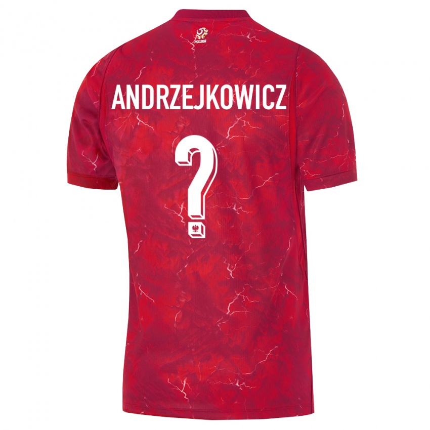 נשים פולין Mateusz Andrzejkowicz #0 אדום לבן הרחק ג'רזי 26-28 חולצה קצרה