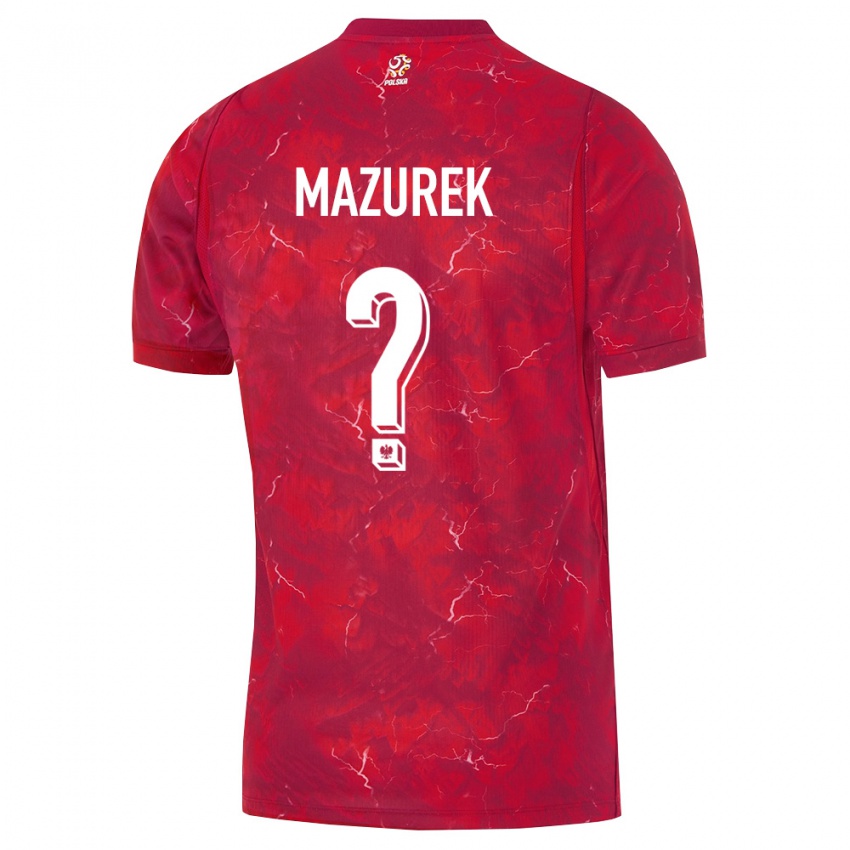 נשים פולין Dawid Mazurek #0 אדום לבן הרחק ג'רזי 26-28 חולצה קצרה