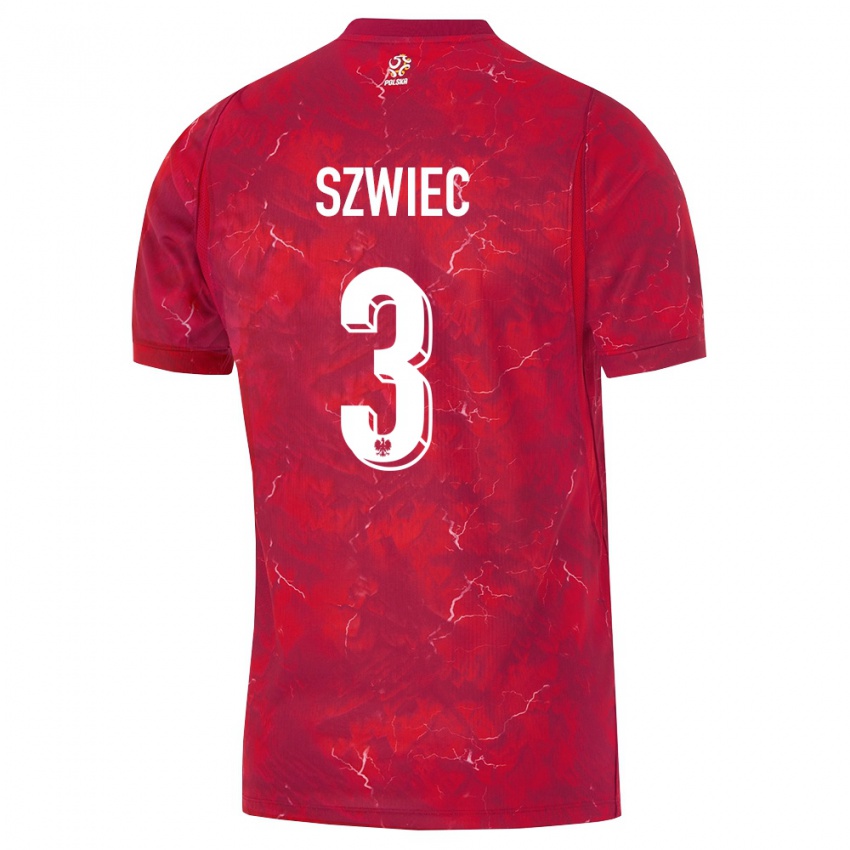 נשים פולין Dawid Szwiec #3 אדום לבן הרחק ג'רזי 26-28 חולצה קצרה