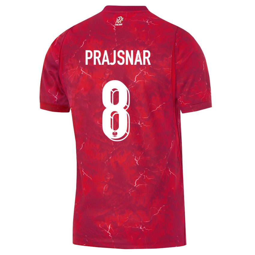 נשים פולין Patryk Prajsnar #8 אדום לבן הרחק ג'רזי 26-28 חולצה קצרה