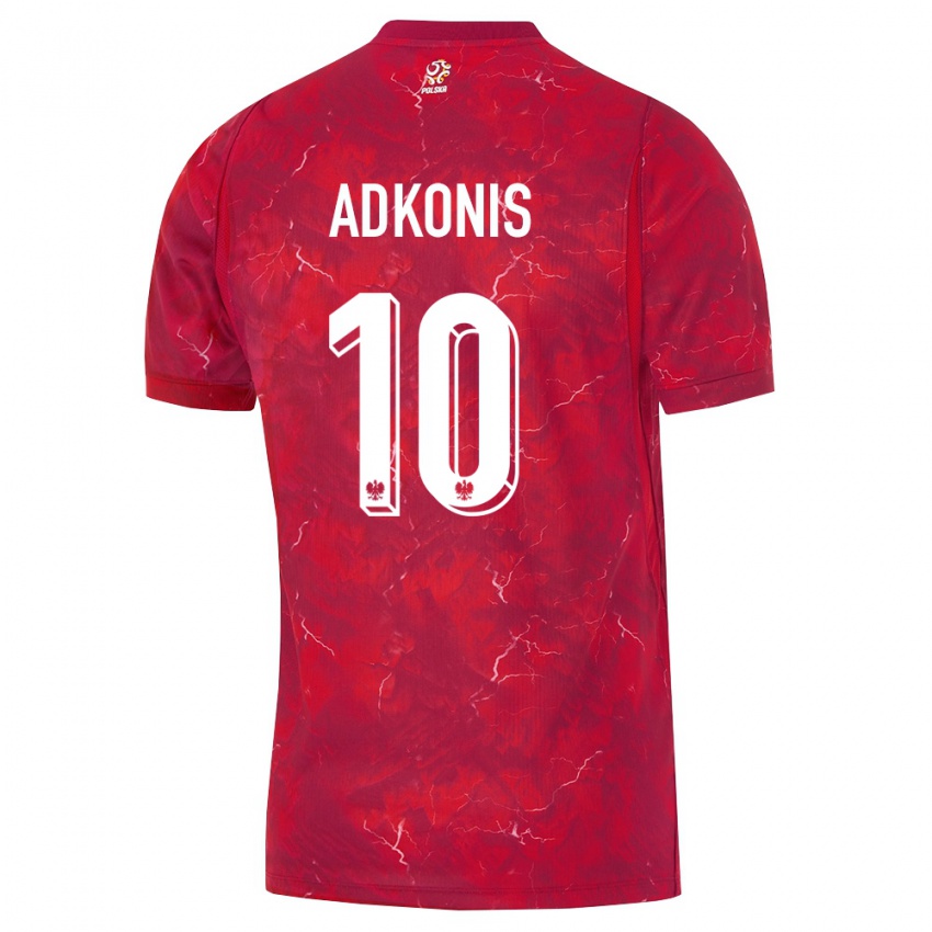 נשים פולין Jakub Adkonis #10 אדום לבן הרחק ג'רזי 26-28 חולצה קצרה