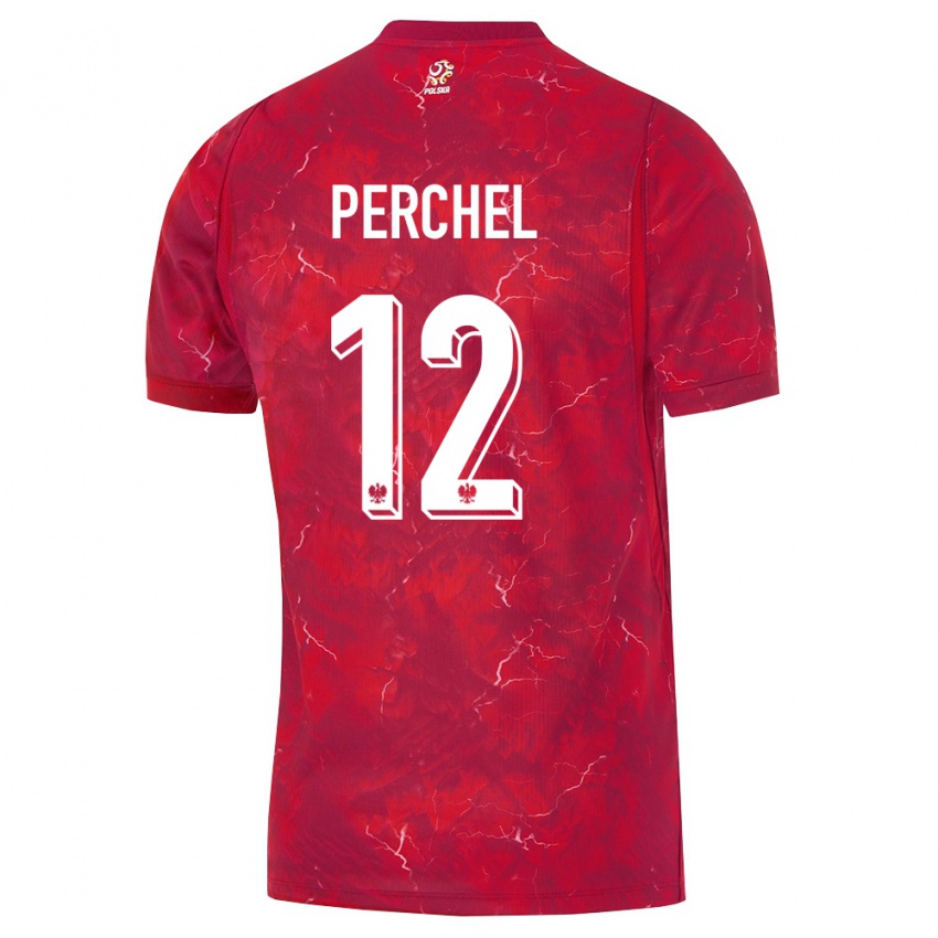 נשים פולין Michal Perchel #12 אדום לבן הרחק ג'רזי 26-28 חולצה קצרה