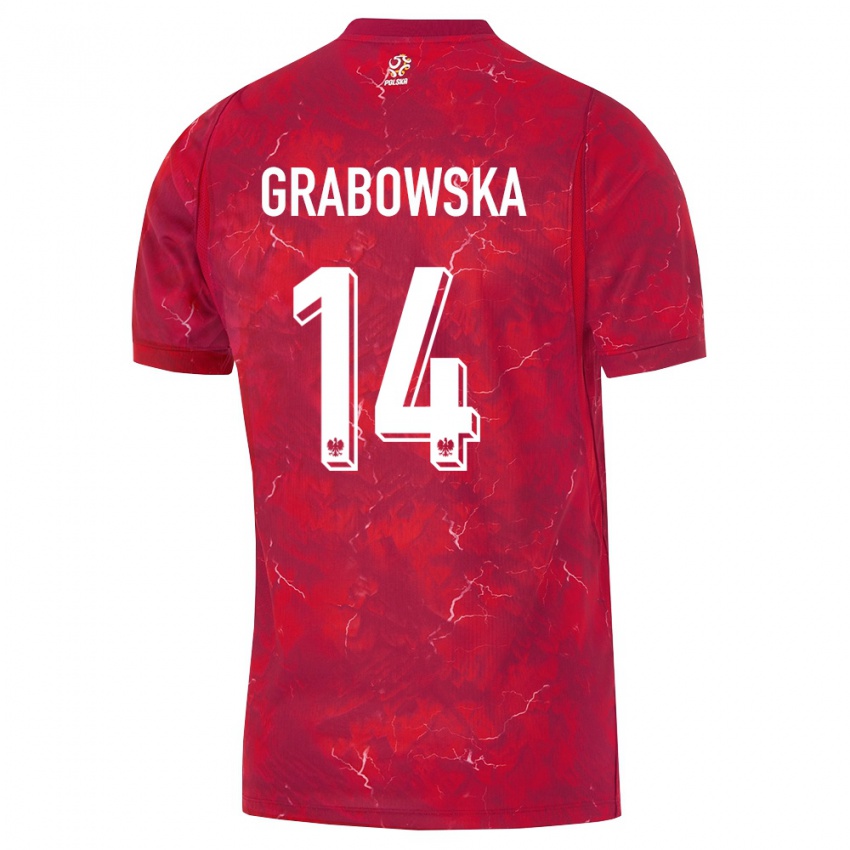 נשים פולין דומיניקה גרבובסקה #14 אדום לבן הרחק ג'רזי 26-28 חולצה קצרה