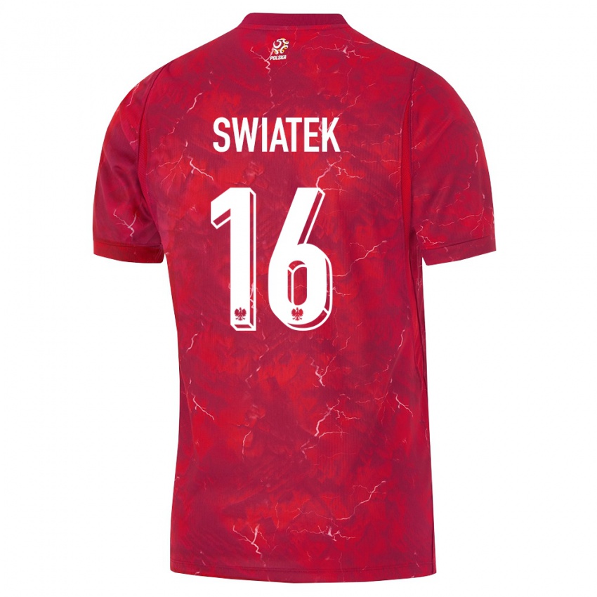 נשים פולין Dawid Swiatek #16 אדום לבן הרחק ג'רזי 26-28 חולצה קצרה