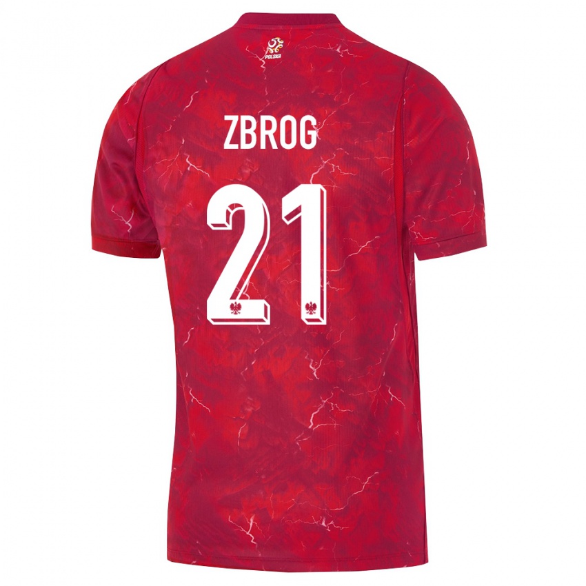 נשים פולין Jakub Zbrog #21 אדום לבן הרחק ג'רזי 26-28 חולצה קצרה