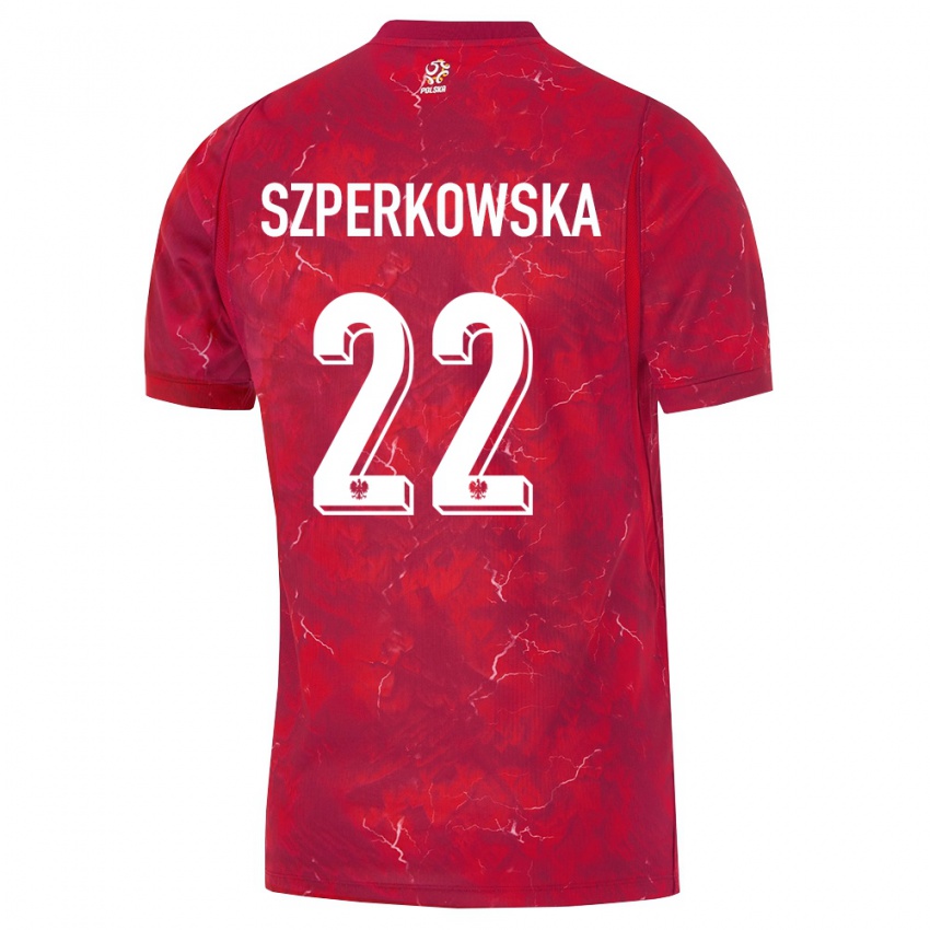 נשים פולין אוליביה שפרקובסקה #22 אדום לבן הרחק ג'רזי 26-28 חולצה קצרה