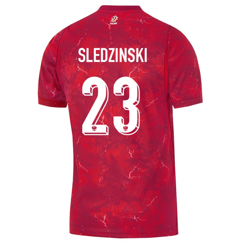 נשים פולין Eryk Sledzinski #23 אדום לבן הרחק ג'רזי 26-28 חולצה קצרה
