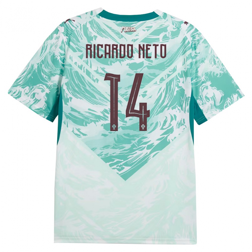 נשים פורטוגל Ricardo Neto #14 כחול שמיים לבן ירוק הרחק ג'רזי 26-28 חולצה קצרה