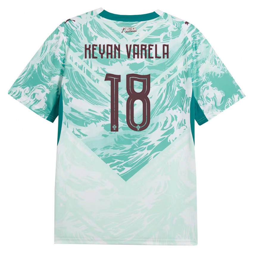 נשים פורטוגל Keyan Varela #18 כחול שמיים לבן ירוק הרחק ג'רזי 26-28 חולצה קצרה