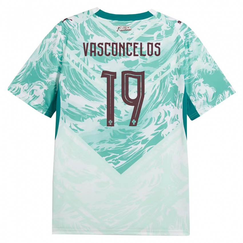 נשים פורטוגל Vasconcelos #19 כחול שמיים לבן ירוק הרחק ג'רזי 26-28 חולצה קצרה