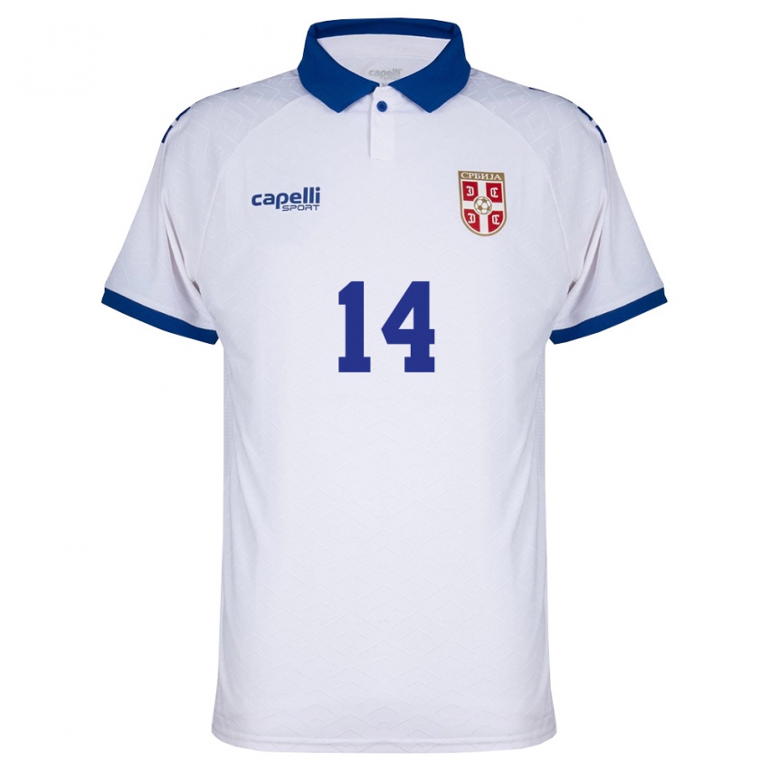 נשים סרביה וליקו בירמנצ'ביץ' #14 כהה לבן אדום הרחק ג'רזי 26-28 חולצה קצרה