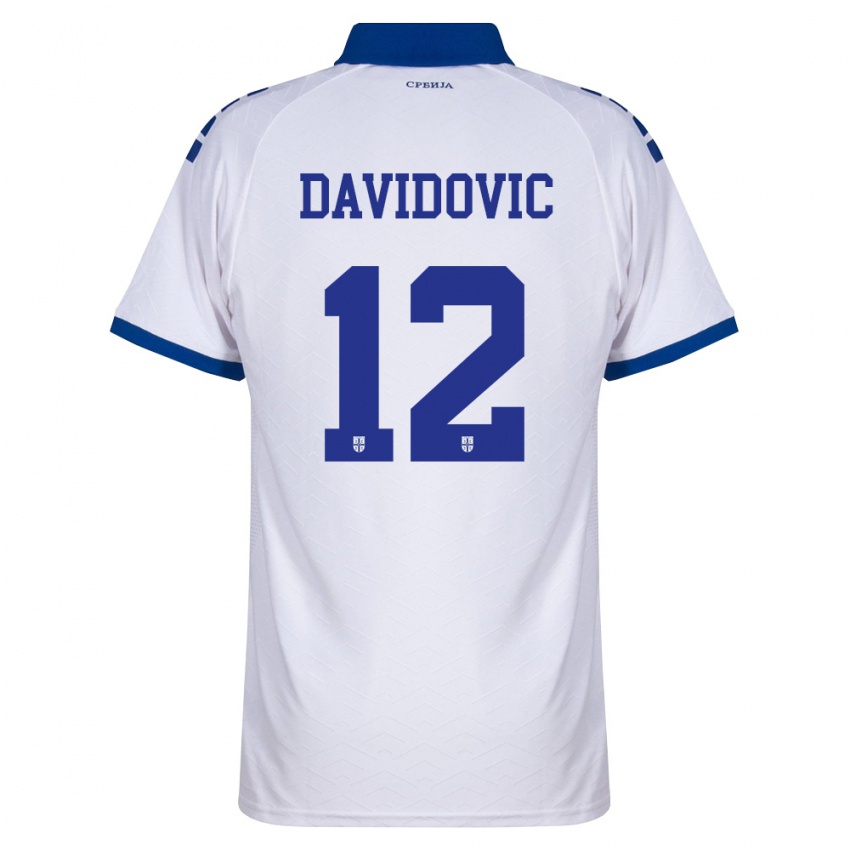 נשים סרביה Vuk Davidovic #12 כהה לבן אדום הרחק ג'רזי 26-28 חולצה קצרה