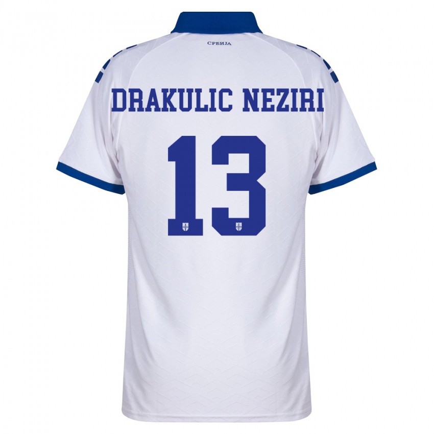 נשים סרביה Andrej Drakulic Neziri #13 כהה לבן אדום הרחק ג'רזי 26-28 חולצה קצרה