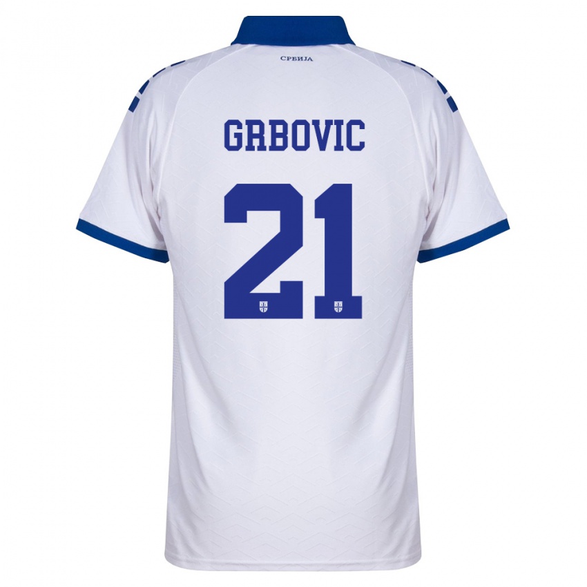 נשים סרביה Vasilije Grbovic #21 כהה לבן אדום הרחק ג'רזי 26-28 חולצה קצרה