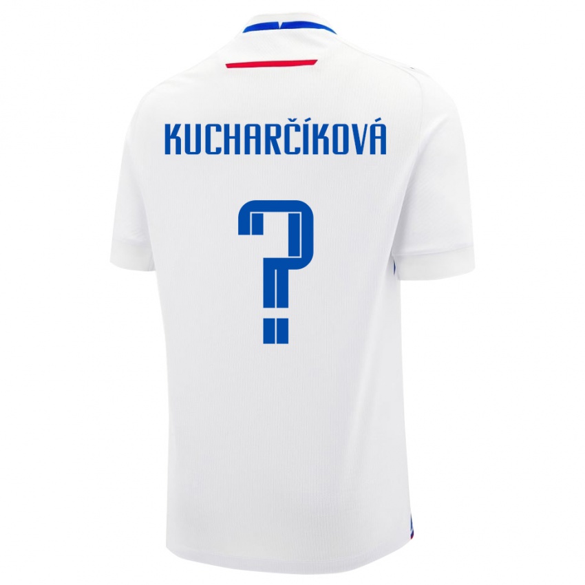 נשים סלובקיה Dominika Kucharčíková #0 לבן כחול הרחק ג'רזי 26-28 חולצה קצרה