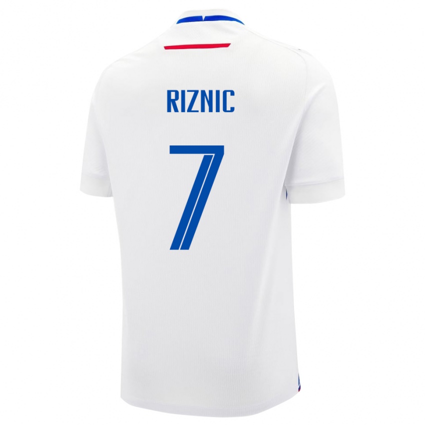נשים סלובקיה Matej Riznic #7 לבן כחול הרחק ג'רזי 26-28 חולצה קצרה