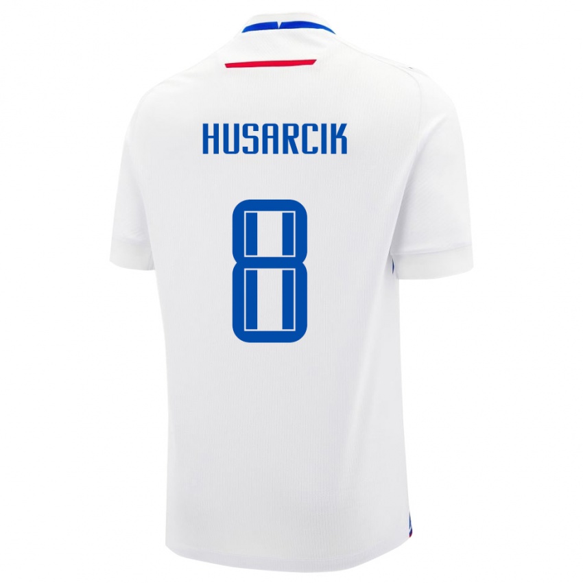 נשים סלובקיה Tomas Husarcik #8 לבן כחול הרחק ג'רזי 26-28 חולצה קצרה