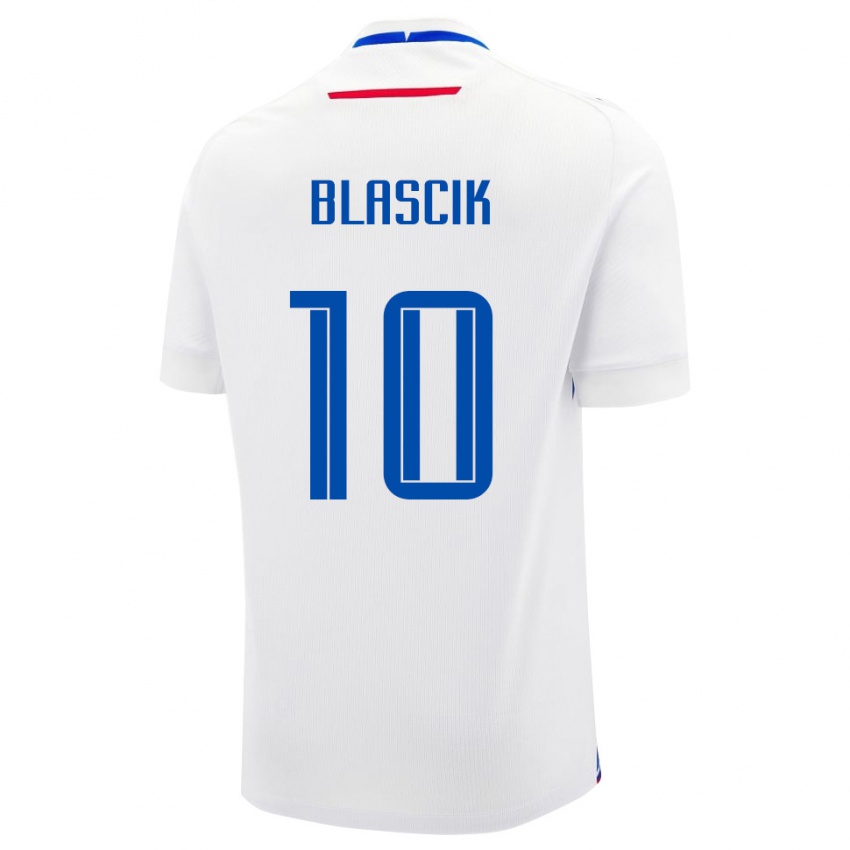 נשים סלובקיה Damian Blascik #10 לבן כחול הרחק ג'רזי 26-28 חולצה קצרה
