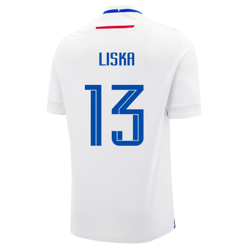 נשים סלובקיה Lukas Liska #13 לבן כחול הרחק ג'רזי 26-28 חולצה קצרה