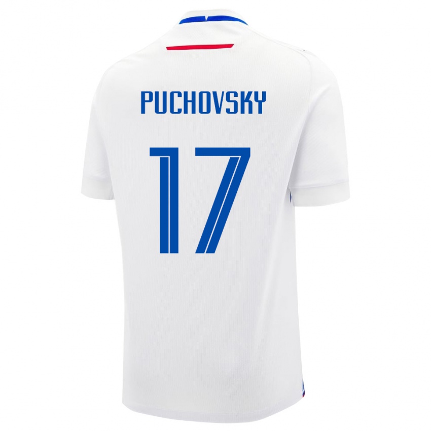 נשים סלובקיה David Puchovsky #17 לבן כחול הרחק ג'רזי 26-28 חולצה קצרה