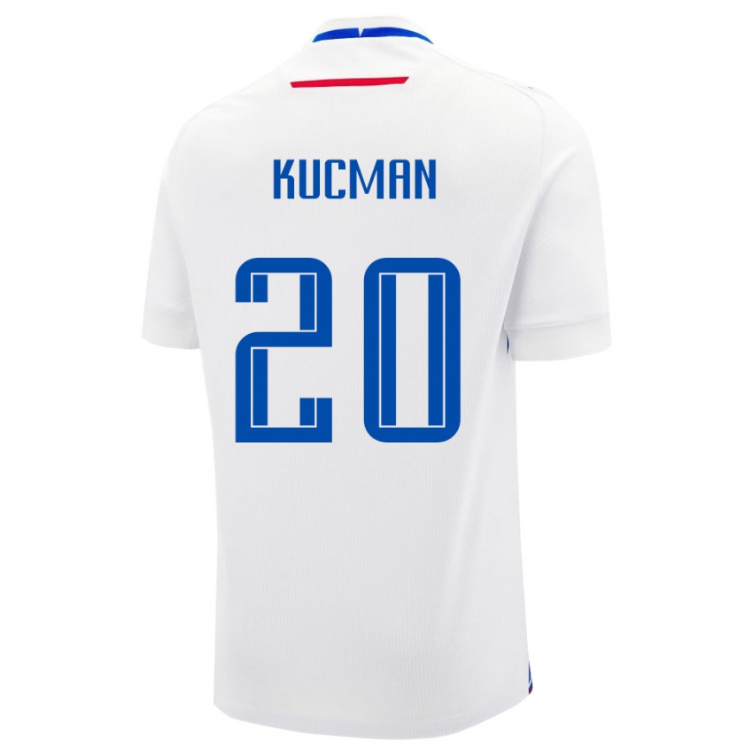נשים סלובקיה Marcel Kucman #20 לבן כחול הרחק ג'רזי 26-28 חולצה קצרה
