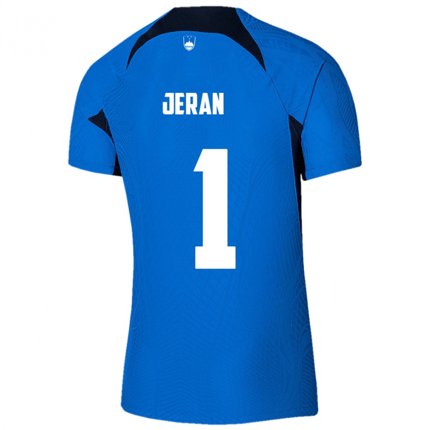 נשים סלובניה Patrik Jeran #1 כחול לבן הרחק ג'רזי 26-28 חולצה קצרה