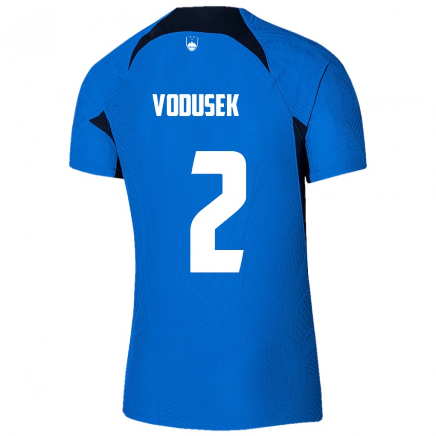 נשים סלובניה Luka Vodusek #2 כחול לבן הרחק ג'רזי 26-28 חולצה קצרה