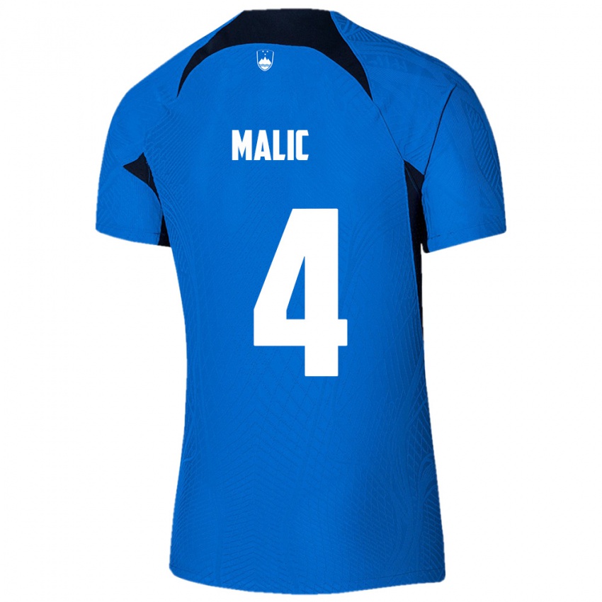 נשים סלובניה Arjan Malic #4 כחול לבן הרחק ג'רזי 26-28 חולצה קצרה
