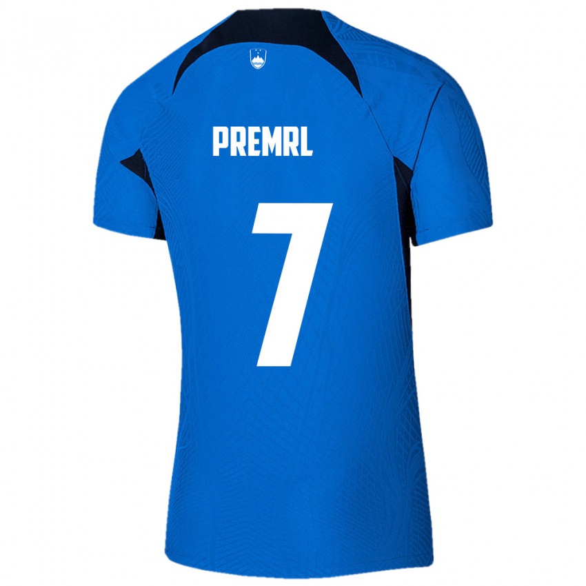 נשים סלובניה Jaka Premrl #7 כחול לבן הרחק ג'רזי 26-28 חולצה קצרה